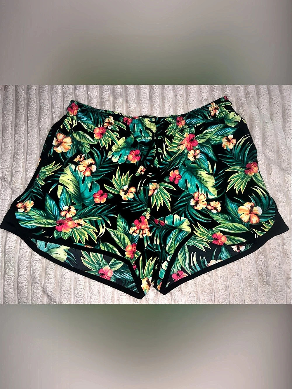 Ideology Tropical Print Running Shorts Black & Green